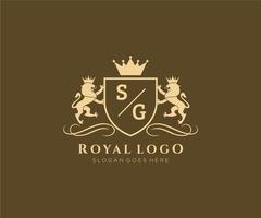 initiale sg lettre Lion Royal luxe héraldique, crête logo modèle dans vecteur art pour restaurant, royalties, boutique, café, hôtel, héraldique, bijoux, mode et autre vecteur illustration.