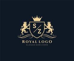 initiale sz lettre Lion Royal luxe héraldique, crête logo modèle dans vecteur art pour restaurant, royalties, boutique, café, hôtel, héraldique, bijoux, mode et autre vecteur illustration.