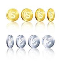rotation métallique or et argent pièce de monnaie modèle. d'or et argent dollar icône. affaires symbole de argent. vecteur illustration