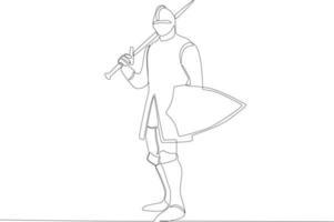une guerrier en portant une bouclier et épée sur le sien épaules vecteur