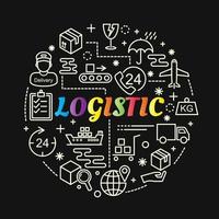 lettrage de dégradé coloré logistique avec des icônes de ligne vecteur