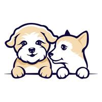 vecteur illustration logo de deux chiens plaisanterie avec chaque autre