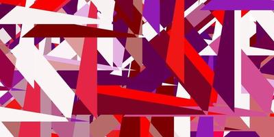toile de fond de vecteur rose clair, rouge avec des triangles, des lignes.