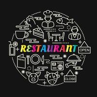 lettrage de dégradé coloré de restaurant avec des icônes de ligne vecteur