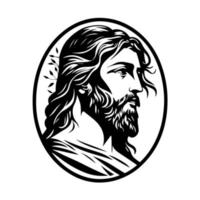 élégant monochrome vecteur illustration de Jésus du christ serein visage dans une circulaire Cadre. parfait pour religieux, spirituel, et inspirant conceptions, cartes, et impressions.