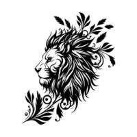 royal Lion portrait avec ornemental floral conception. monochrome vecteur illustration parfait pour tatouage, emblème, affiche, ou conception élément dans mode, Accueil décor, et inspiré de la faune thèmes.