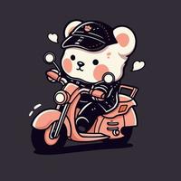 une ours sur une moto avec une chapeau vecteur