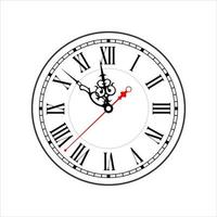 temps l'horloge avec romain chiffres isolé sur blanc Contexte. noir antique l'horloge avec flèches et romain l'horloge affronter. vecteur