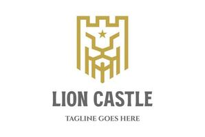 héraldique géométrique d'or Leo Lion Roi Château bouclier monogramme logo conception vecteur