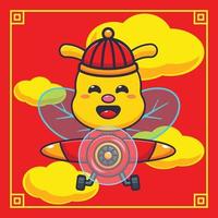 mignonne abeille mouche avec avion dans chinois Nouveau an. vecteur