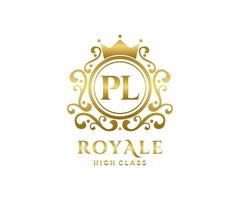 d'or lettre PL modèle logo luxe or lettre avec couronne. monogramme alphabet . magnifique Royal initiales lettre. vecteur