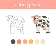 livre de coloriage avec un animal de ferme mignon une vache. pour les enfants d'âge préscolaire et scolaire. vecteur