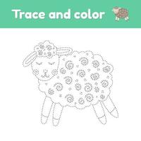 livre de coloriage avec mignon animal de ferme un mouton. pour les enfants d'âge préscolaire et scolaire. trace de la feuille de calcul. développement de la motricité fine et de l'écriture manuscrite. vecteur