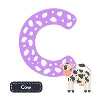 alphabet pour enfants. lettre c. vache de dessin animé mignon. vecteur