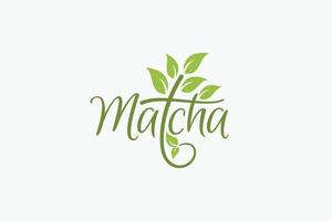 matcha logo avec magnifique matcha caractères et Naturel thé feuilles. vecteur