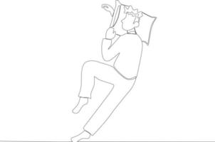 une homme dort avec un main en dessous de une oreiller vecteur