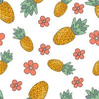 vecteur illustration sans couture modèle de Ananas et rose fleurs sur blanc Contexte