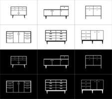 meubles Icônes ensemble sur noir et blanc Contexte. armoires vecteur