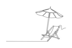 Célibataire un ligne dessin plage chaises et parapluie. été plage concept. continu ligne dessiner conception graphique vecteur illustration.