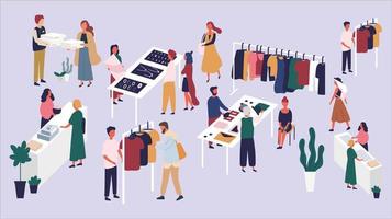 mode boutique, super vente et gens illustration vecteur