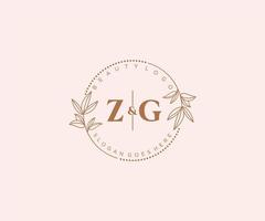 initiale zg des lettres magnifique floral féminin modifiable premade monoline logo adapté pour spa salon peau cheveux beauté boutique et cosmétique entreprise. vecteur
