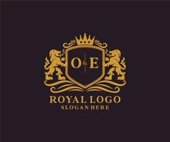 modèle initial de logo de luxe royal lion lettre oe dans l'art vectoriel pour le restaurant, la royauté, la boutique, le café, l'hôtel, l'héraldique, les bijoux, la mode et d'autres illustrations vectorielles.