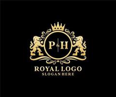 modèle initial de logo de luxe ph lettre lion royal dans l'art vectoriel pour le restaurant, la royauté, la boutique, le café, l'hôtel, l'héraldique, les bijoux, la mode et d'autres illustrations vectorielles.
