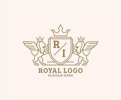 initiale ri lettre Lion Royal luxe héraldique, crête logo modèle dans vecteur art pour restaurant, royalties, boutique, café, hôtel, héraldique, bijoux, mode et autre vecteur illustration.