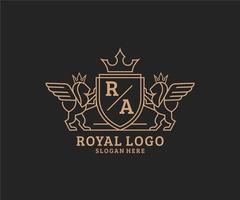 initiale ra lettre Lion Royal luxe héraldique, crête logo modèle dans vecteur art pour restaurant, royalties, boutique, café, hôtel, héraldique, bijoux, mode et autre vecteur illustration.