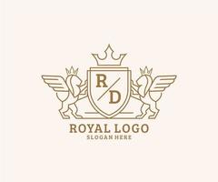 initiale rd lettre Lion Royal luxe héraldique, crête logo modèle dans vecteur art pour restaurant, royalties, boutique, café, hôtel, héraldique, bijoux, mode et autre vecteur illustration.