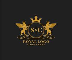 initiale sc lettre Lion Royal luxe héraldique, crête logo modèle dans vecteur art pour restaurant, royalties, boutique, café, hôtel, héraldique, bijoux, mode et autre vecteur illustration.