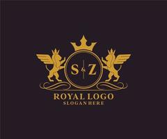 initiale sz lettre Lion Royal luxe héraldique, crête logo modèle dans vecteur art pour restaurant, royalties, boutique, café, hôtel, héraldique, bijoux, mode et autre vecteur illustration.