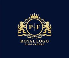 modèle initial de logo de luxe pf lettre lion royal en art vectoriel pour restaurant, royauté, boutique, café, hôtel, héraldique, bijoux, mode et autres illustrations vectorielles.