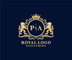 modèle initial de logo pa lettre lion royal luxe dans l'art vectoriel pour le restaurant, la royauté, la boutique, le café, l'hôtel, l'héraldique, les bijoux, la mode et d'autres illustrations vectorielles.