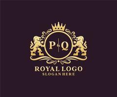 modèle initial de logo de luxe pq lettre lion royal en art vectoriel pour restaurant, royauté, boutique, café, hôtel, héraldique, bijoux, mode et autres illustrations vectorielles.