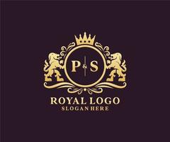 modèle initial de logo ps lettre lion royal luxe dans l'art vectoriel pour le restaurant, la royauté, la boutique, le café, l'hôtel, l'héraldique, les bijoux, la mode et d'autres illustrations vectorielles.