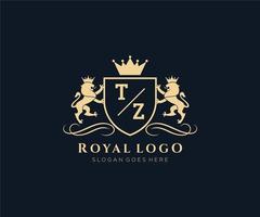 initiale tz lettre Lion Royal luxe héraldique, crête logo modèle dans vecteur art pour restaurant, royalties, boutique, café, hôtel, héraldique, bijoux, mode et autre vecteur illustration.