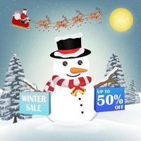 bonhomme de neige avec sac en papier shopping vente d & # 39; hiver vecteur