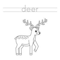 trace le des lettres et Couleur dessin animé cerf. écriture entraine toi pour enfants. vecteur