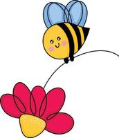 mignonne abeille en volant en portant une fleur vecteur