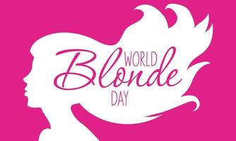 monde blond journée. le silhouette de une magnifique femme avec cheveux écoulement dans le vent. modèle pour cartes postales, salutations, dépliants, bannières pour beauté les salons, salon de coiffure. Barbie Couleur avec blanc contour vecteur