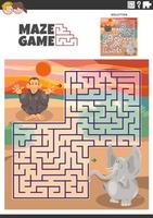 Labyrinthe Jeu activité avec dessin animé animal personnages vecteur