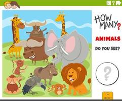 compter le jeu éducatif d'animaux sauvages de dessin animé vecteur