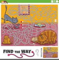 trouver le façon Labyrinthe Jeu avec dessin animé chats à Accueil vecteur