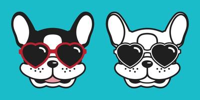 chien vecteur français bouledogue icône dessin animé personnage sourire logo cœur des lunettes de soleil illustration