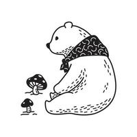 ours vecteur polaire ours icône dessin animé personnage écharpe champignon griffonnage illustration blanc