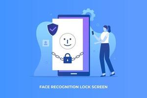 concept d'illustration d'écran de verrouillage de reconnaissance faciale vecteur