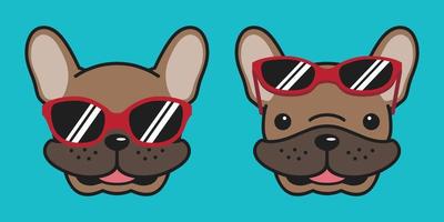 chien vecteur français bouledogue icône sourire des lunettes de soleil illustration personnage dessin animé marron