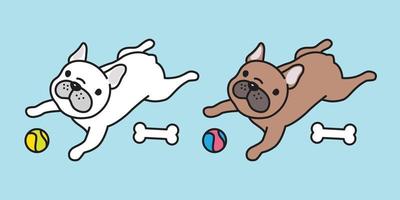 chien vecteur français bouledogue icône logo OS Balle jouet personnage dessin animé illustration