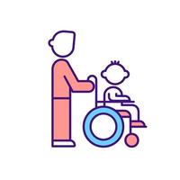 Aide aux soignants pour l'icône de couleur rgb enfant handicapé vecteur
